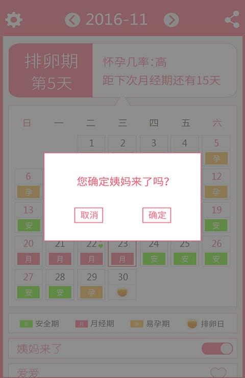 排卵期安全期日歷表1